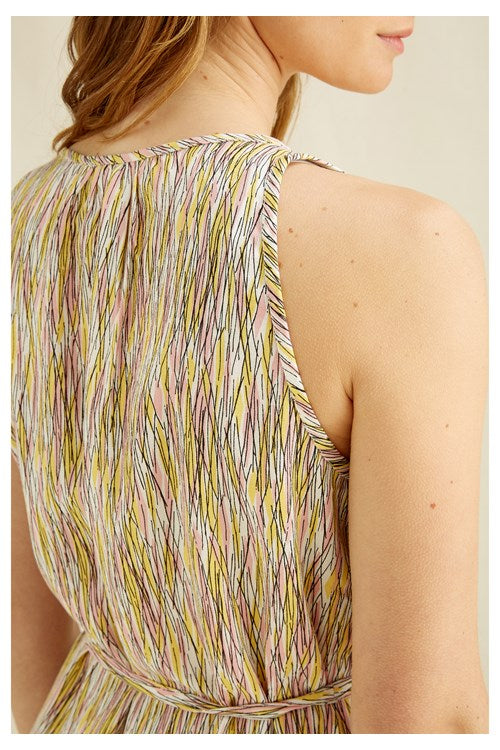 Robe longue motif jaune et rose en tencel - Agatha
