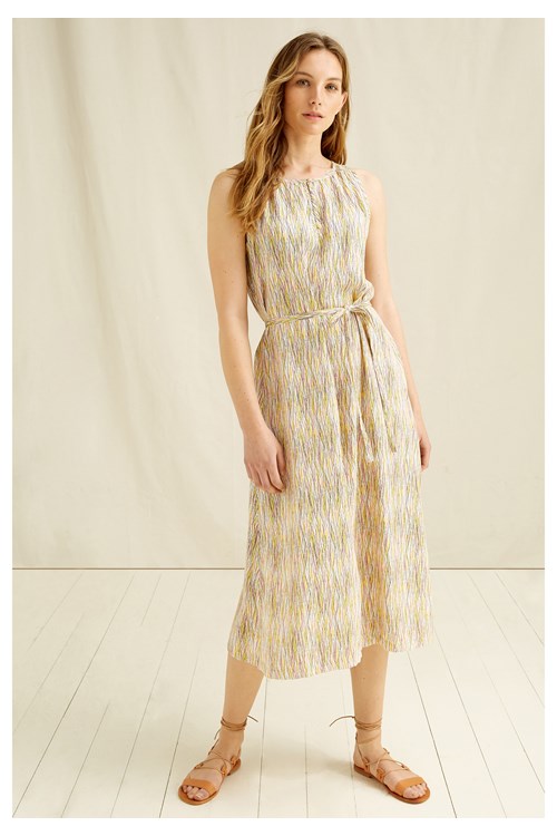 Robe longue motif jaune et rose en tencel - Agatha