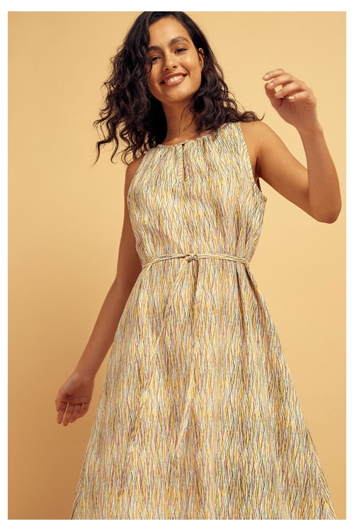 Robe longue motif jaune et rose en tencel - Agatha