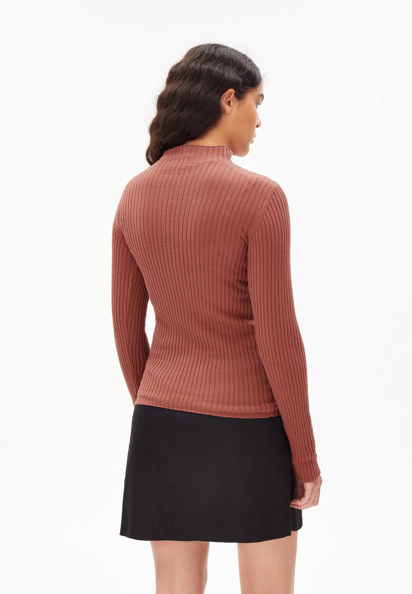 Sous-pull côtelé vieux rose en coton bio - alaani copper glow