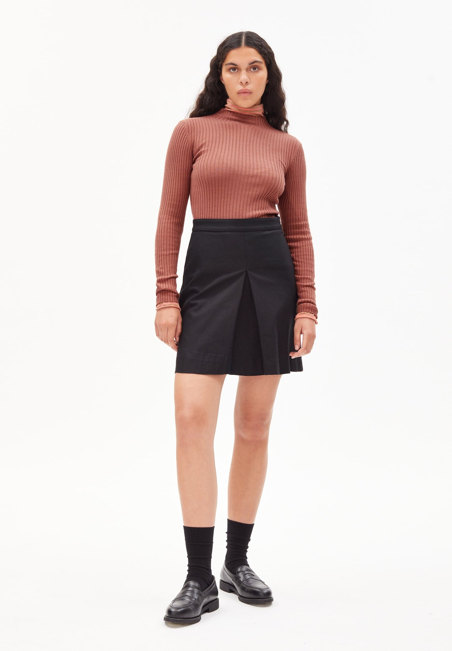 Sous-pull côtelé vieux rose en coton bio - alaani copper glow