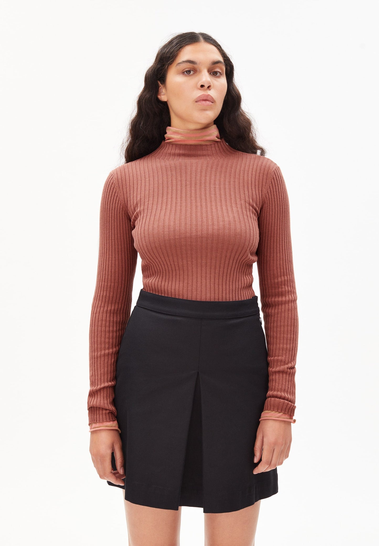 Sous-pull côtelé vieux rose en coton bio - alaani copper glow