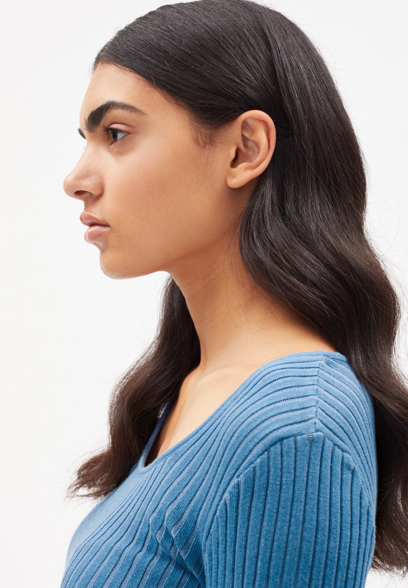 Top manches longues côtelé bleu en coton bio - alaania crewneck cloudbusting