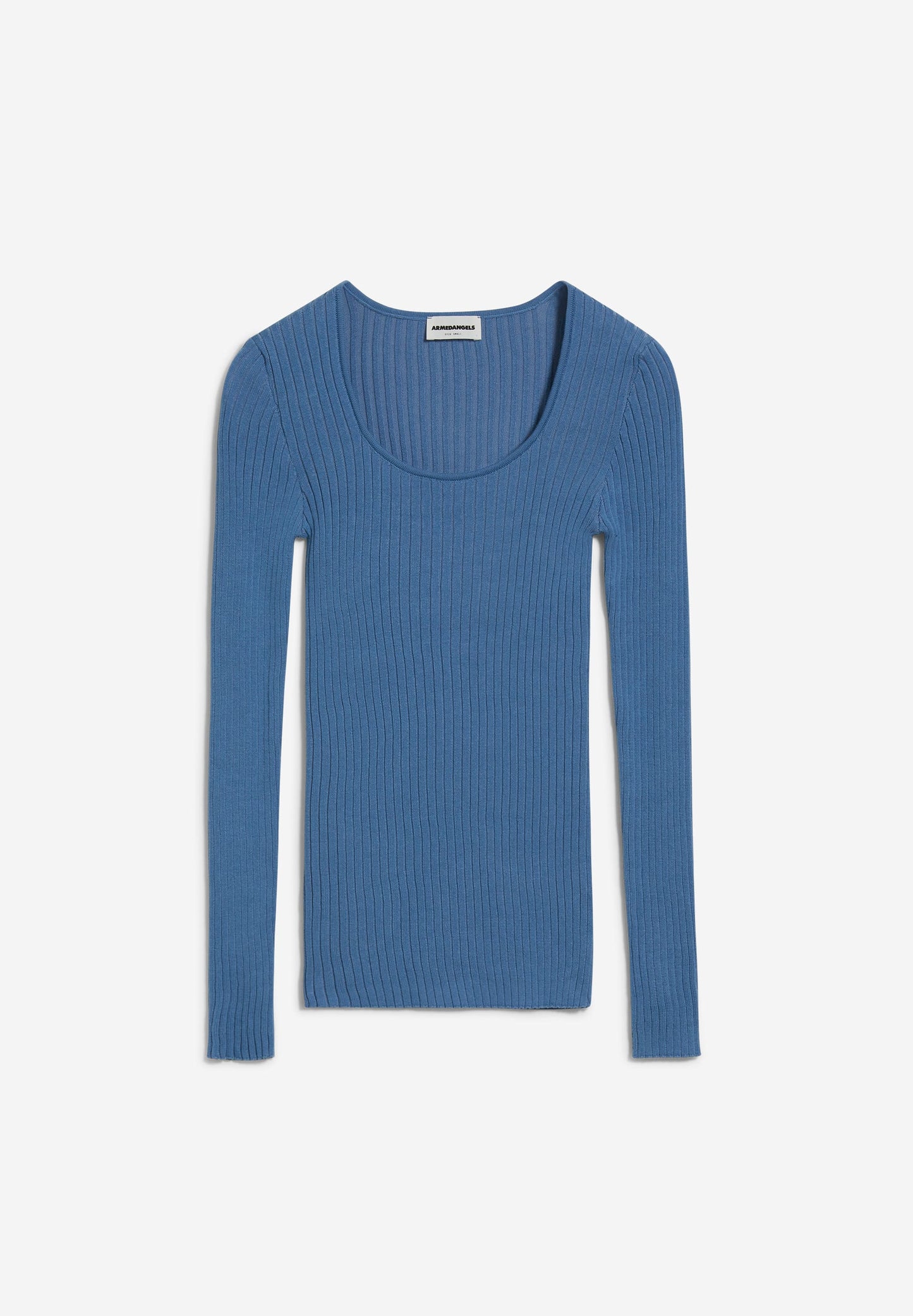 Top manches longues côtelé bleu en coton bio - alaania crewneck cloudbusting