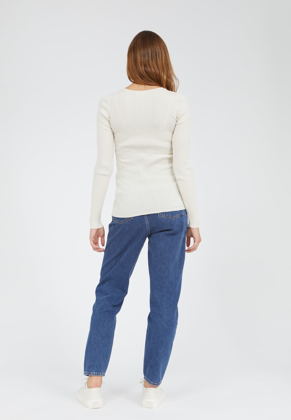 Top côtelé écru en coton bio - alaania crewneck oatmilk
