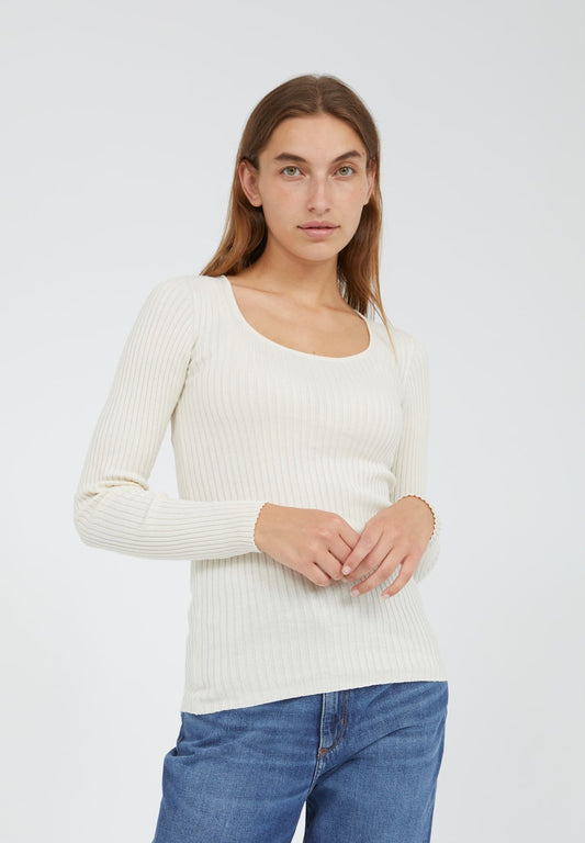 Top côtelé écru en coton bio - alaania crewneck oatmilk