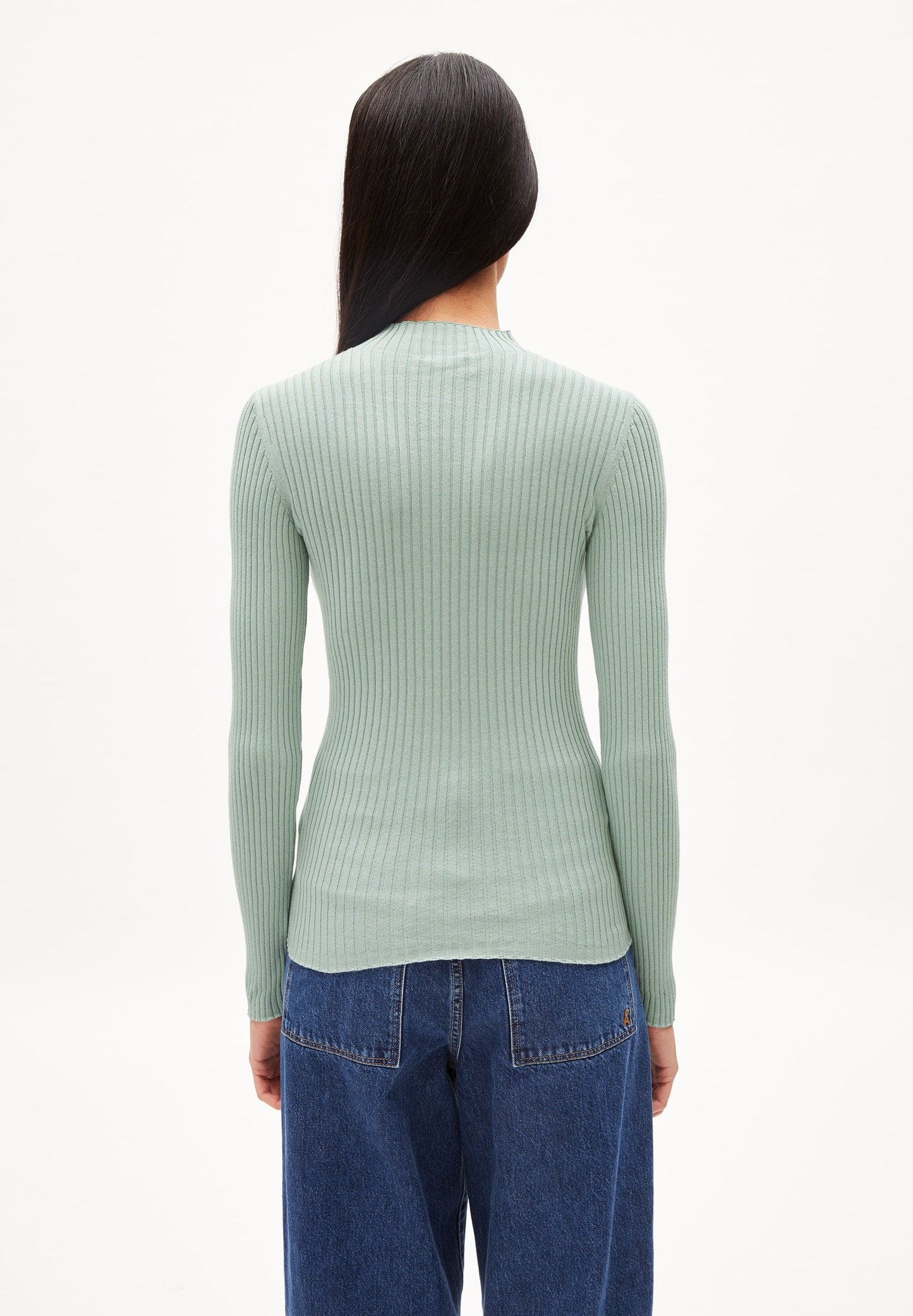 Sous-pull côtelé vert menthe en coton bio - alaani lint