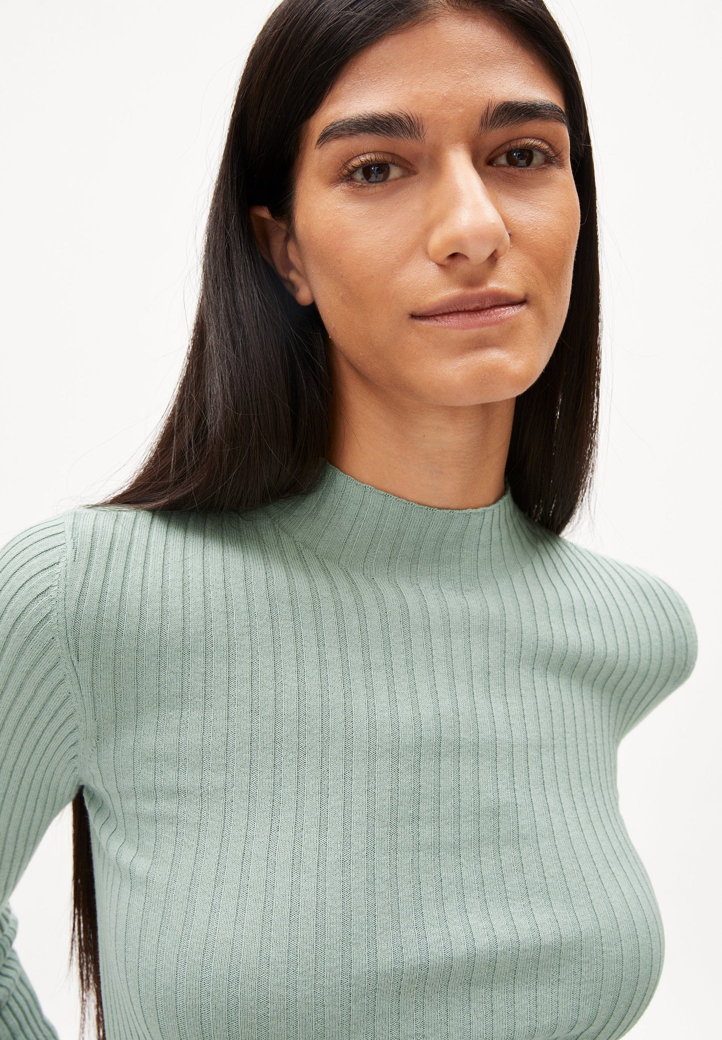 Sous-pull côtelé vert menthe en coton bio - alaani lint