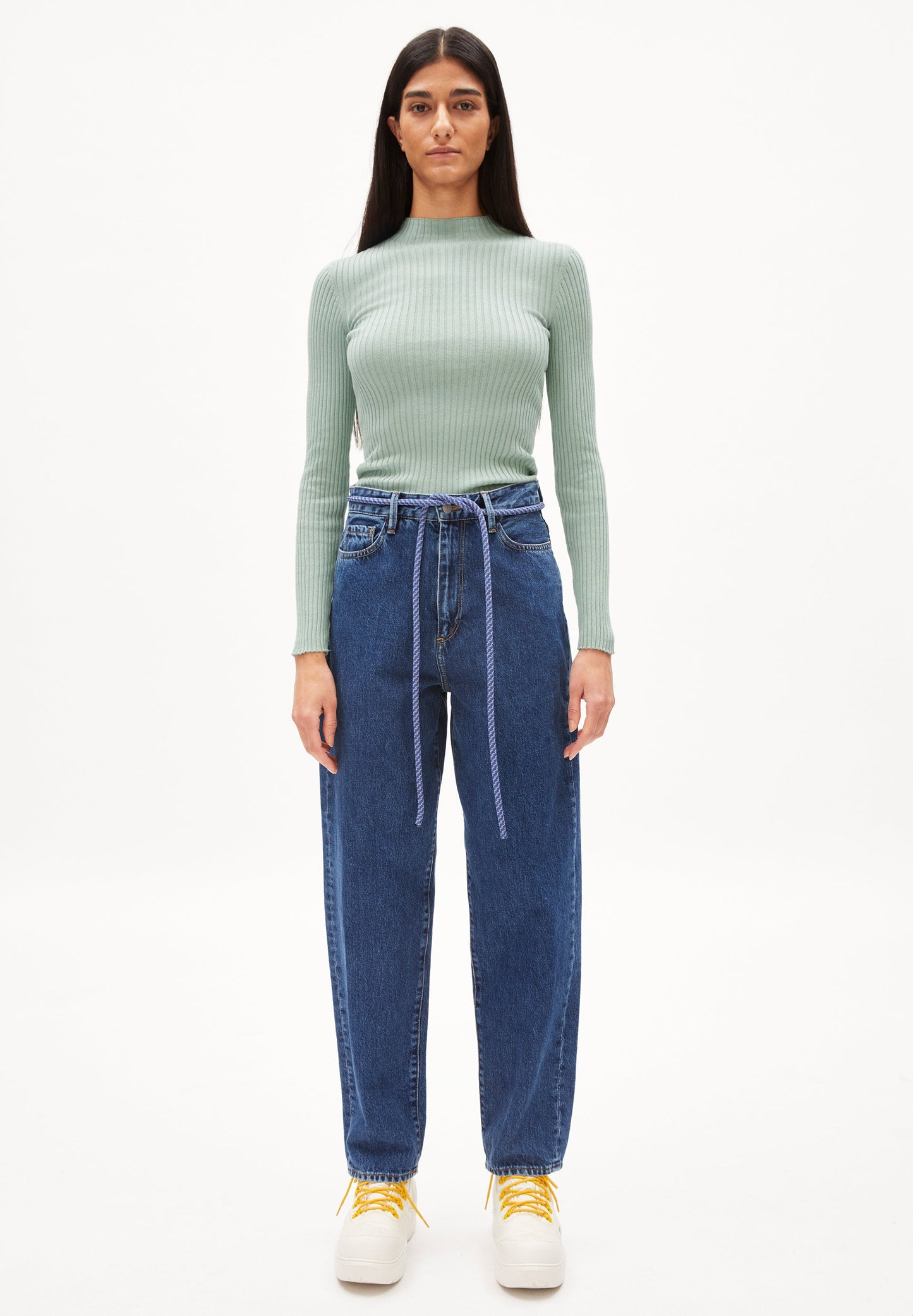 Sous-pull côtelé vert menthe en coton bio - alaani lint