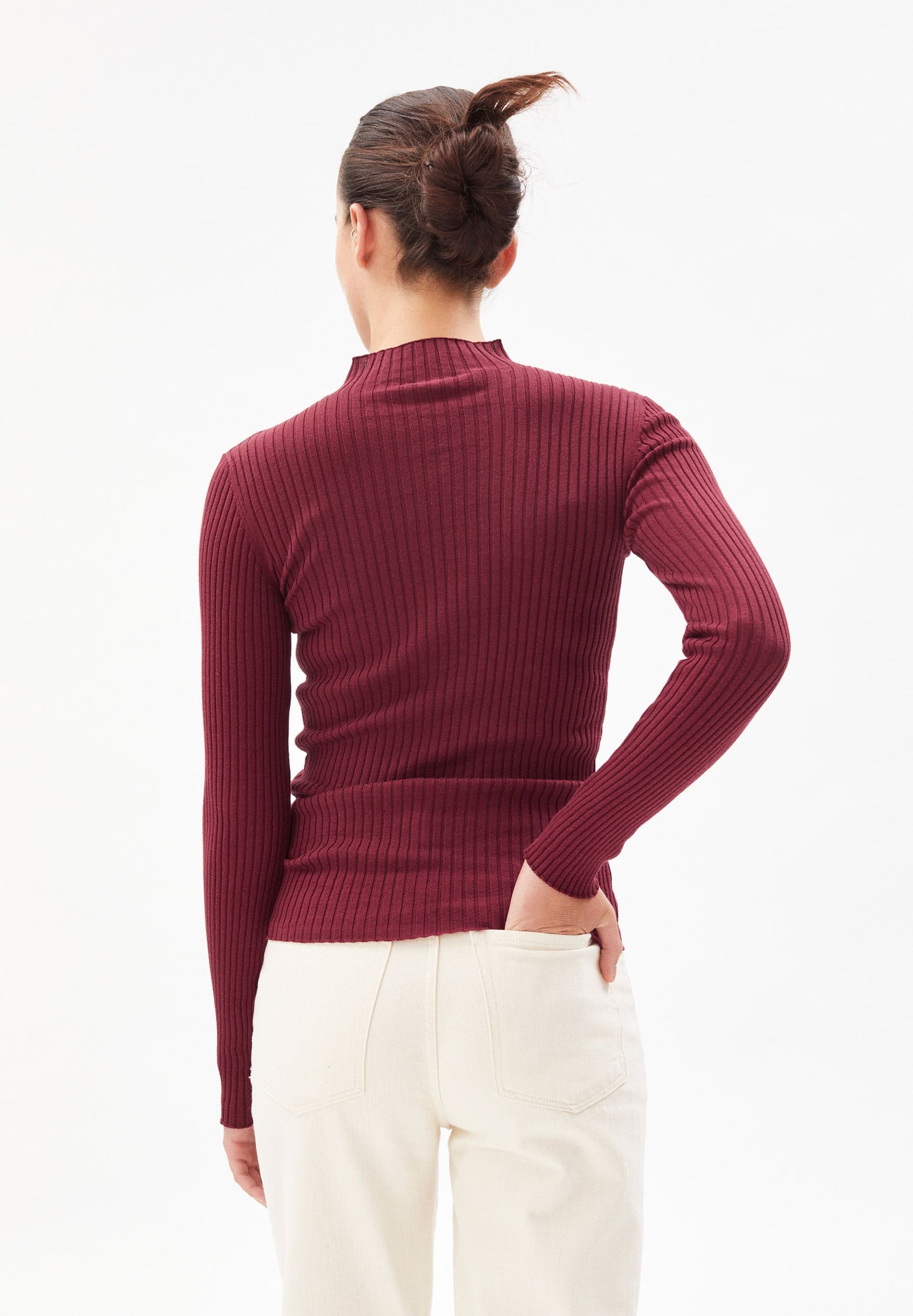 Sous-pull côtelé bordeaux en coton bio - alaani ruby red