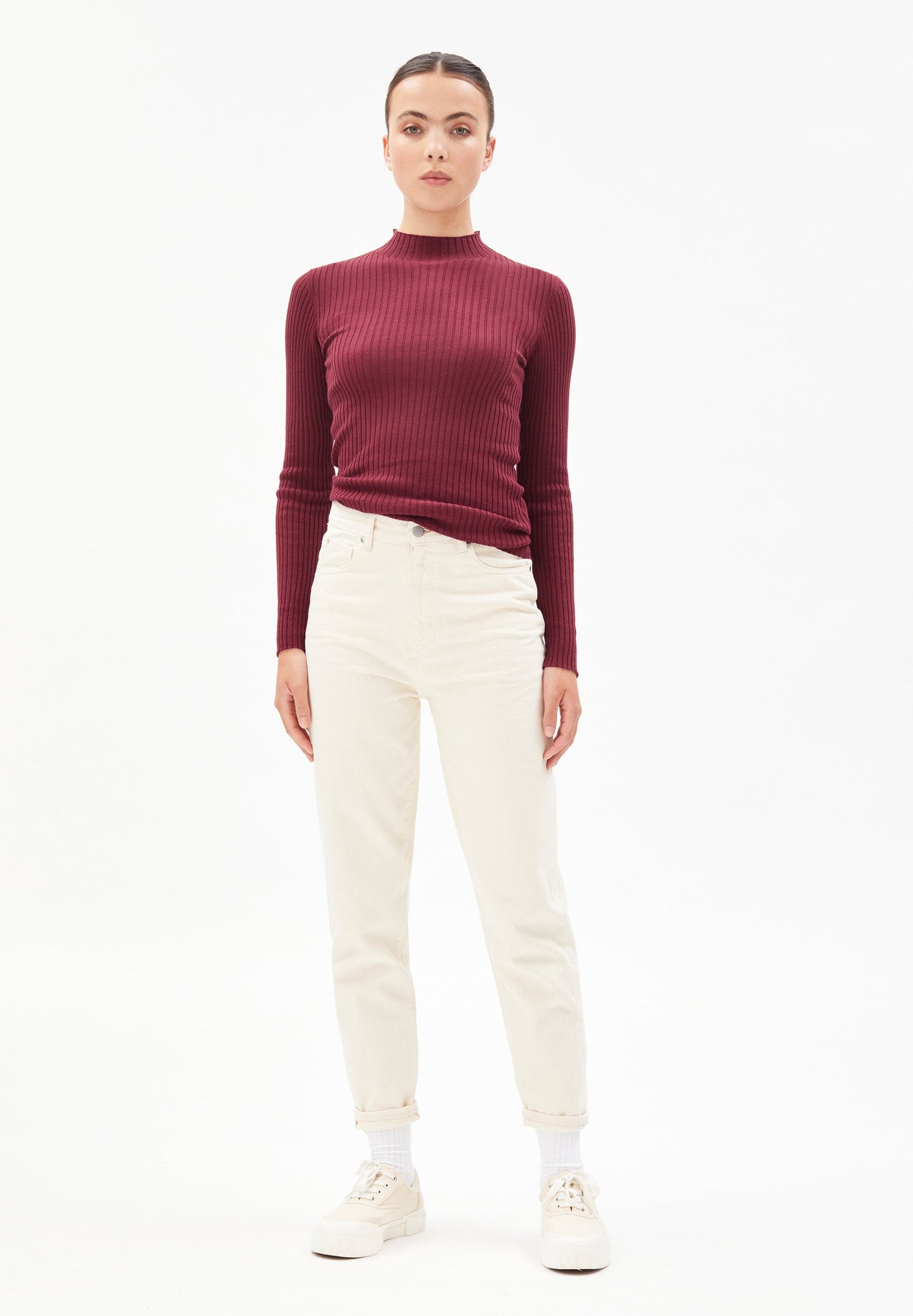 Sous-pull côtelé bordeaux en coton bio - alaani ruby red