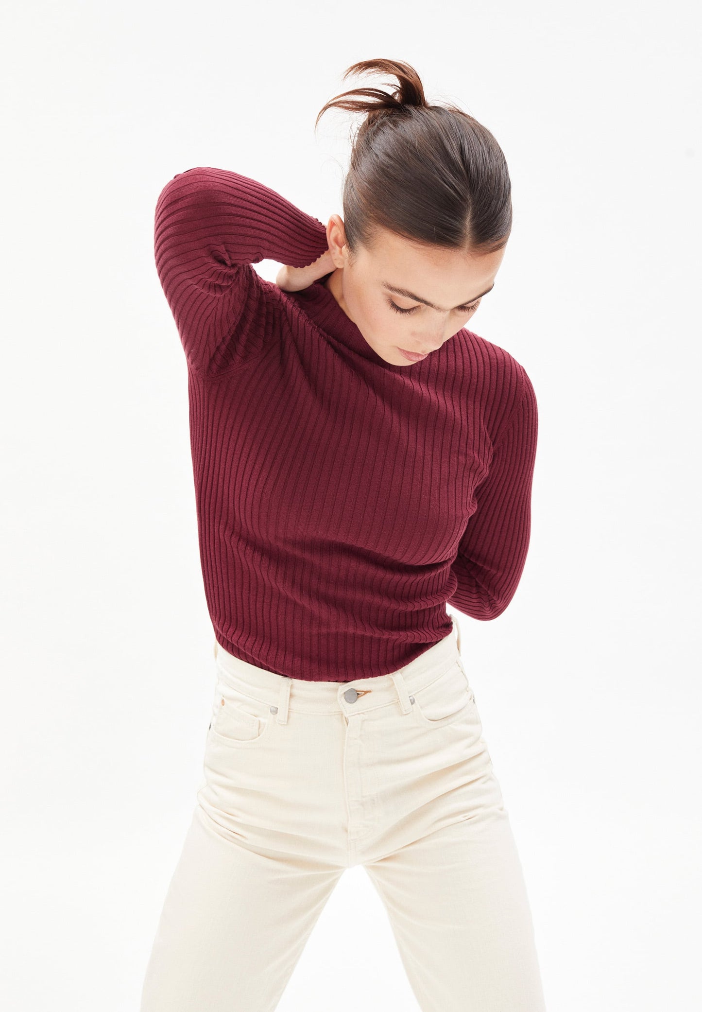 Sous-pull côtelé bordeaux en coton bio - alaani ruby red