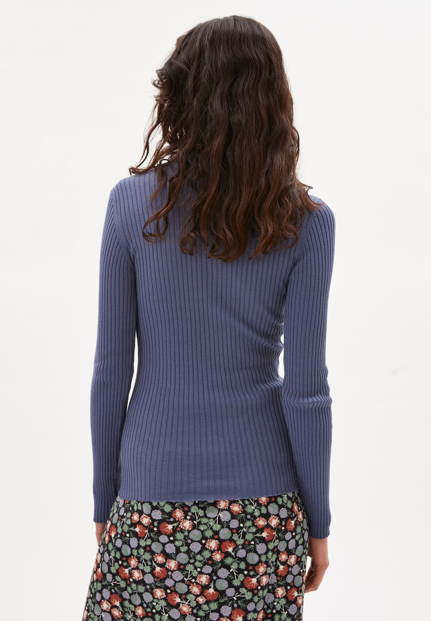 Sous-pull côtelé bleu en coton bio - Alaani  shadow blue