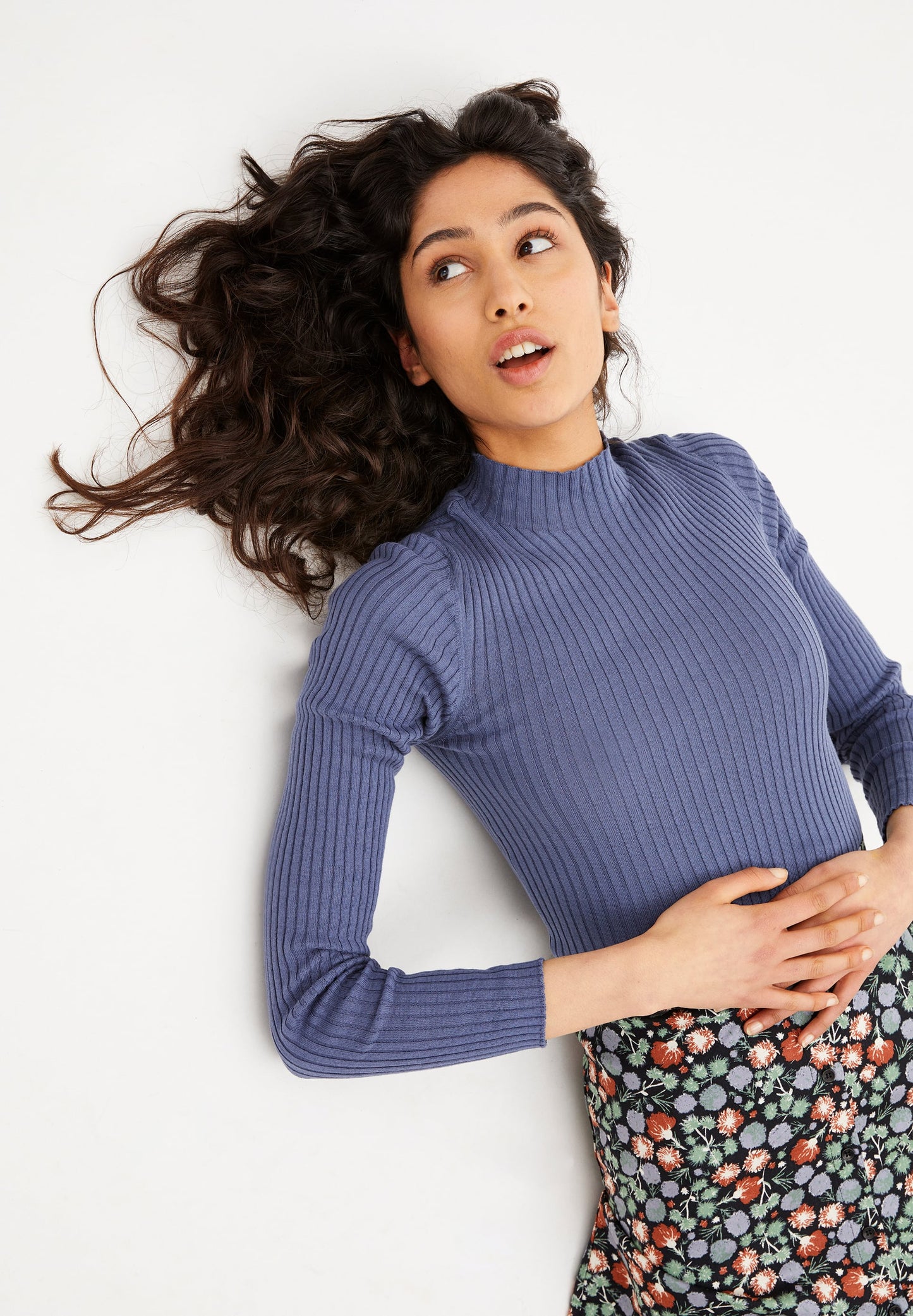 Sous-pull côtelé bleu en coton bio - Alaani  shadow blue