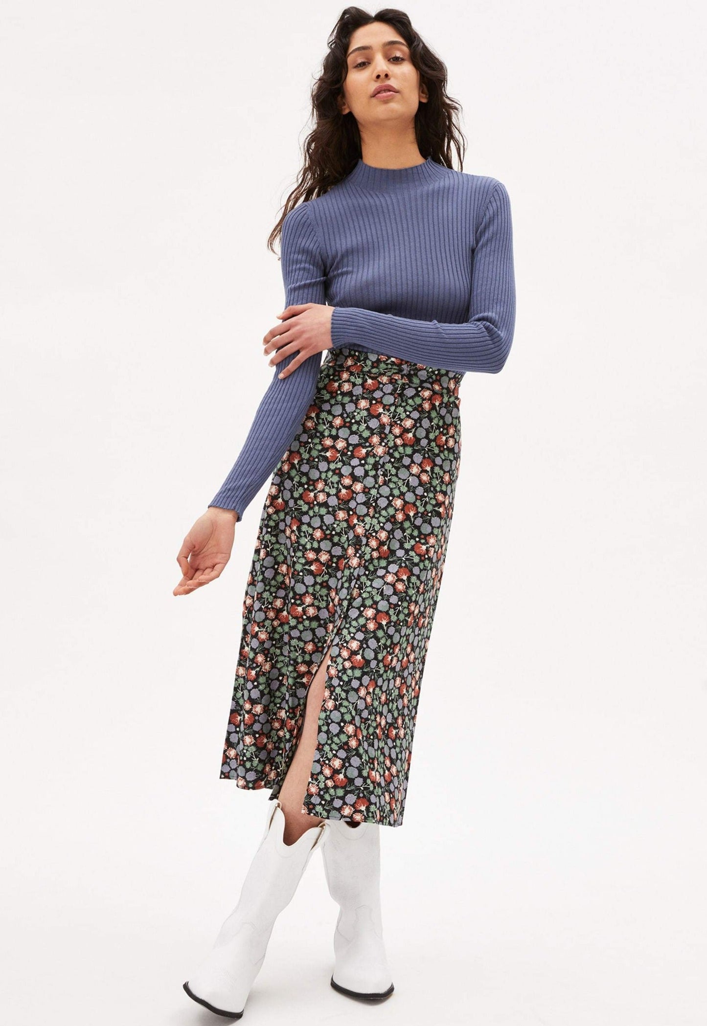 Sous-pull côtelé bleu en coton bio - Alaani  shadow blue