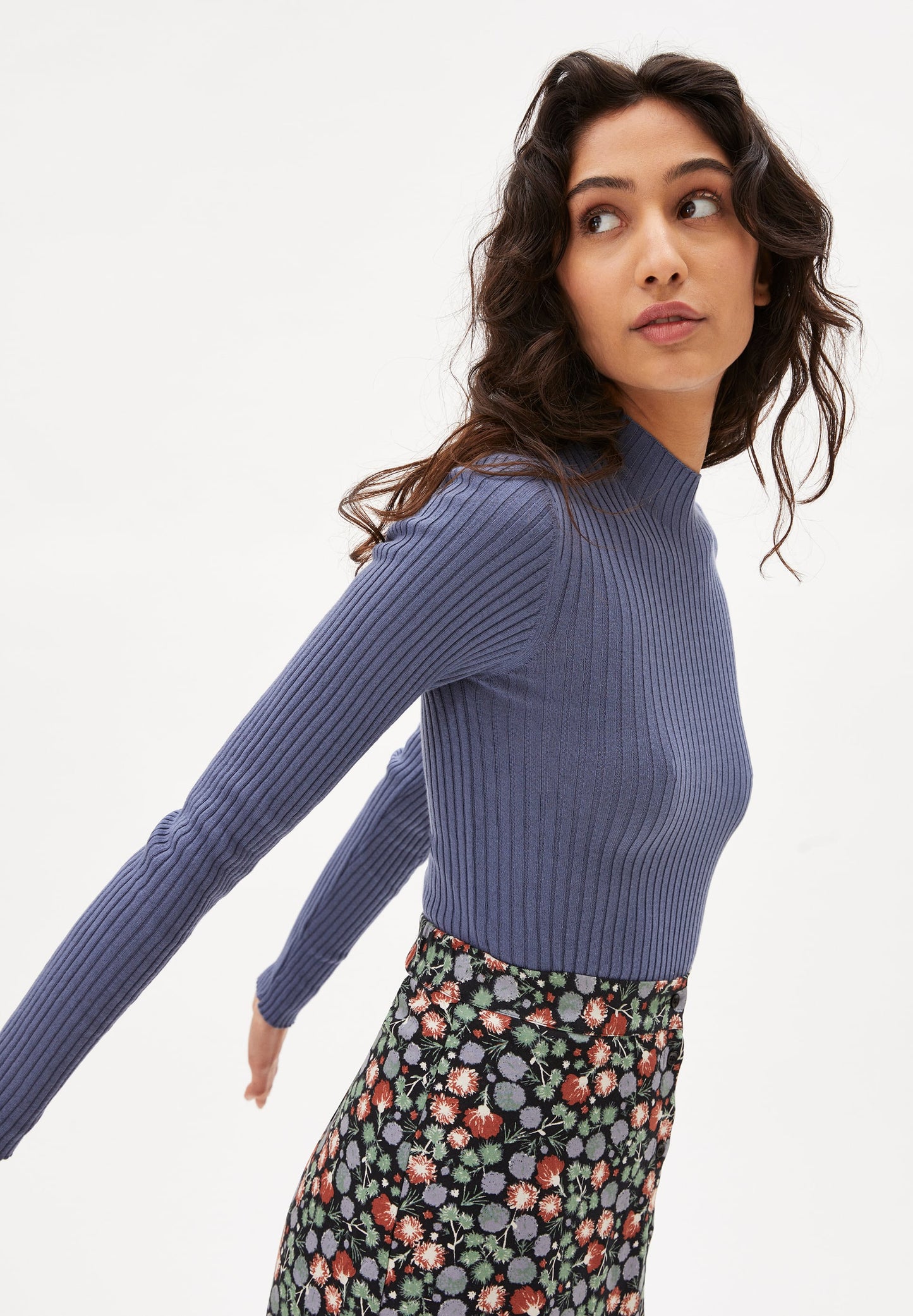 Sous-pull côtelé bleu en coton bio - Alaani  shadow blue