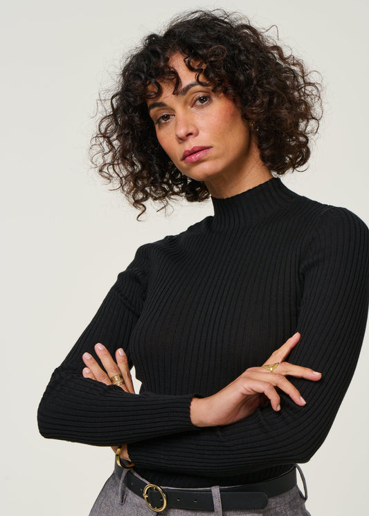 Sous-pull côtelé en coton bio | noir "alaania black"