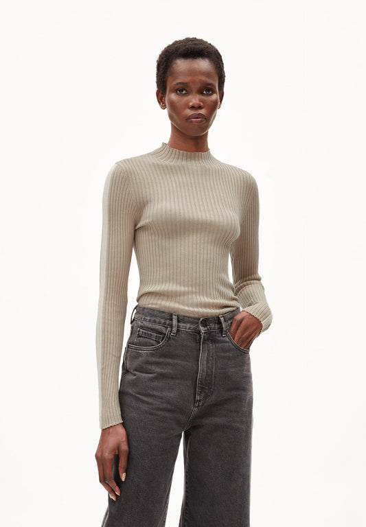 sous-Pull côtelé bicolore en coton bio | beige "alaania club stripe - sand stone-oatmilk"