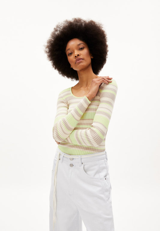 Top côtelé multicolore en coton bio - alaania crew multicolor light lime-light desert