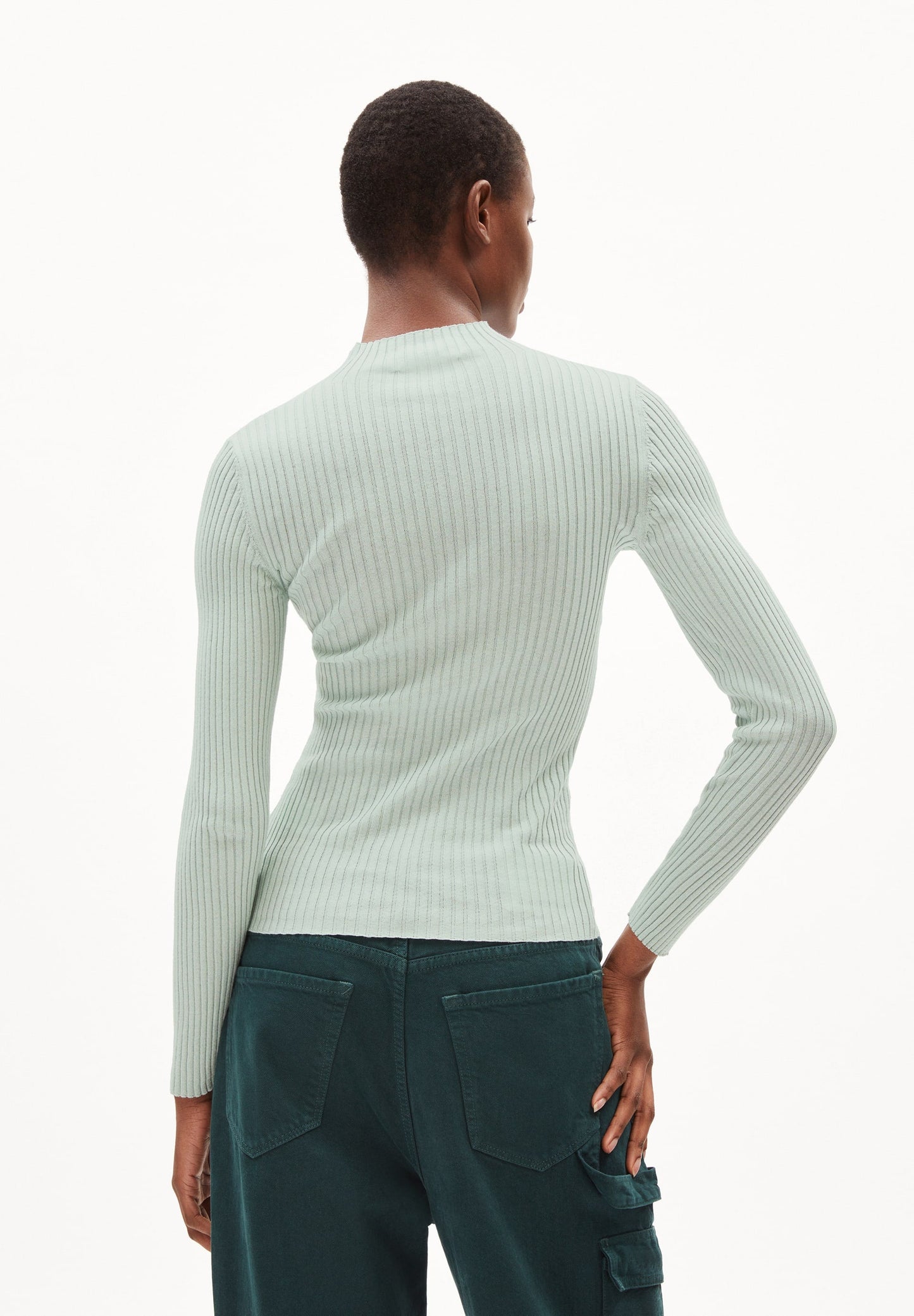 Sous-pull côtelé en coton bio | Vert d'eau "alaania polar green"
