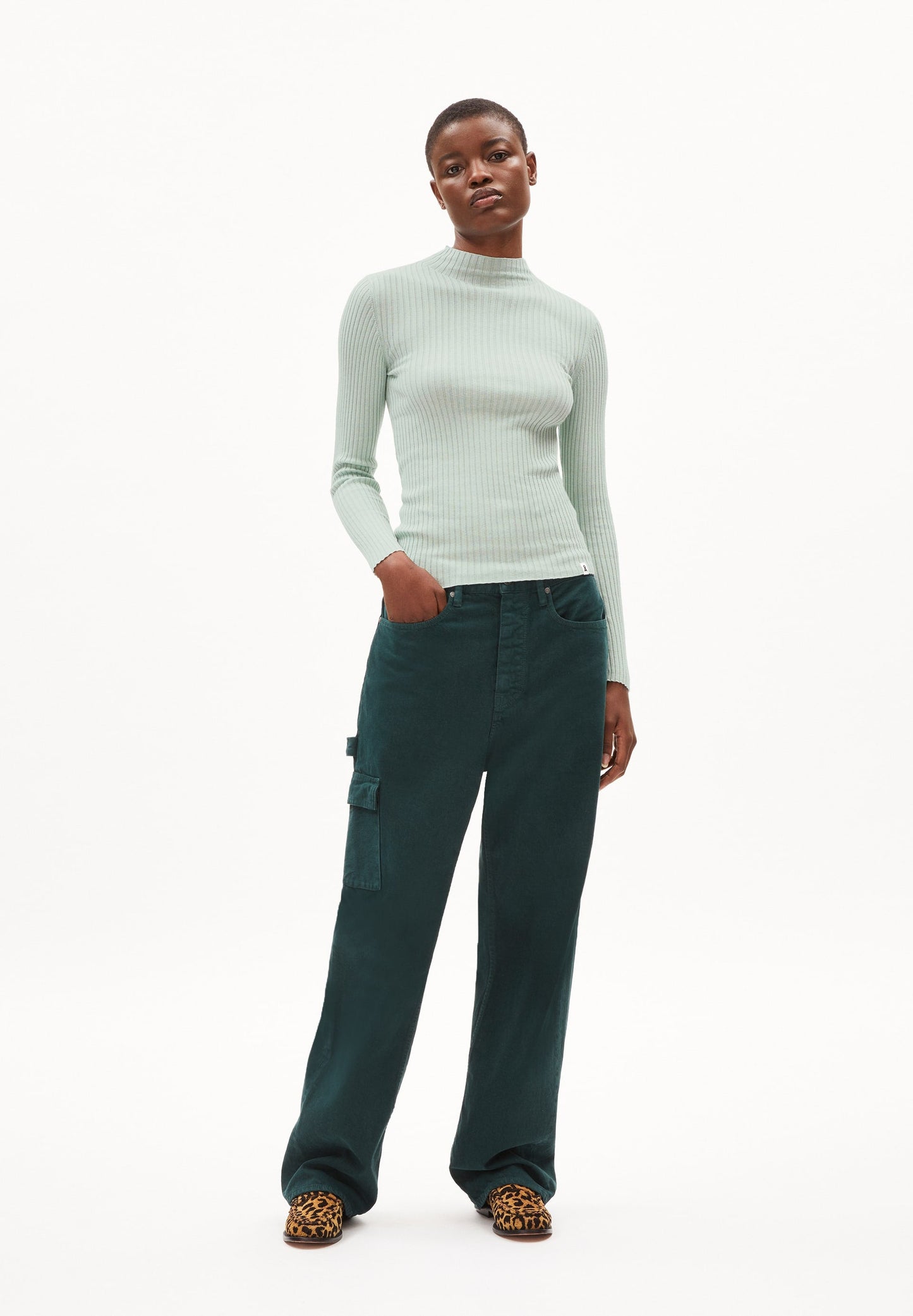 Sous-pull côtelé en coton bio | Vert d'eau "alaania polar green"
