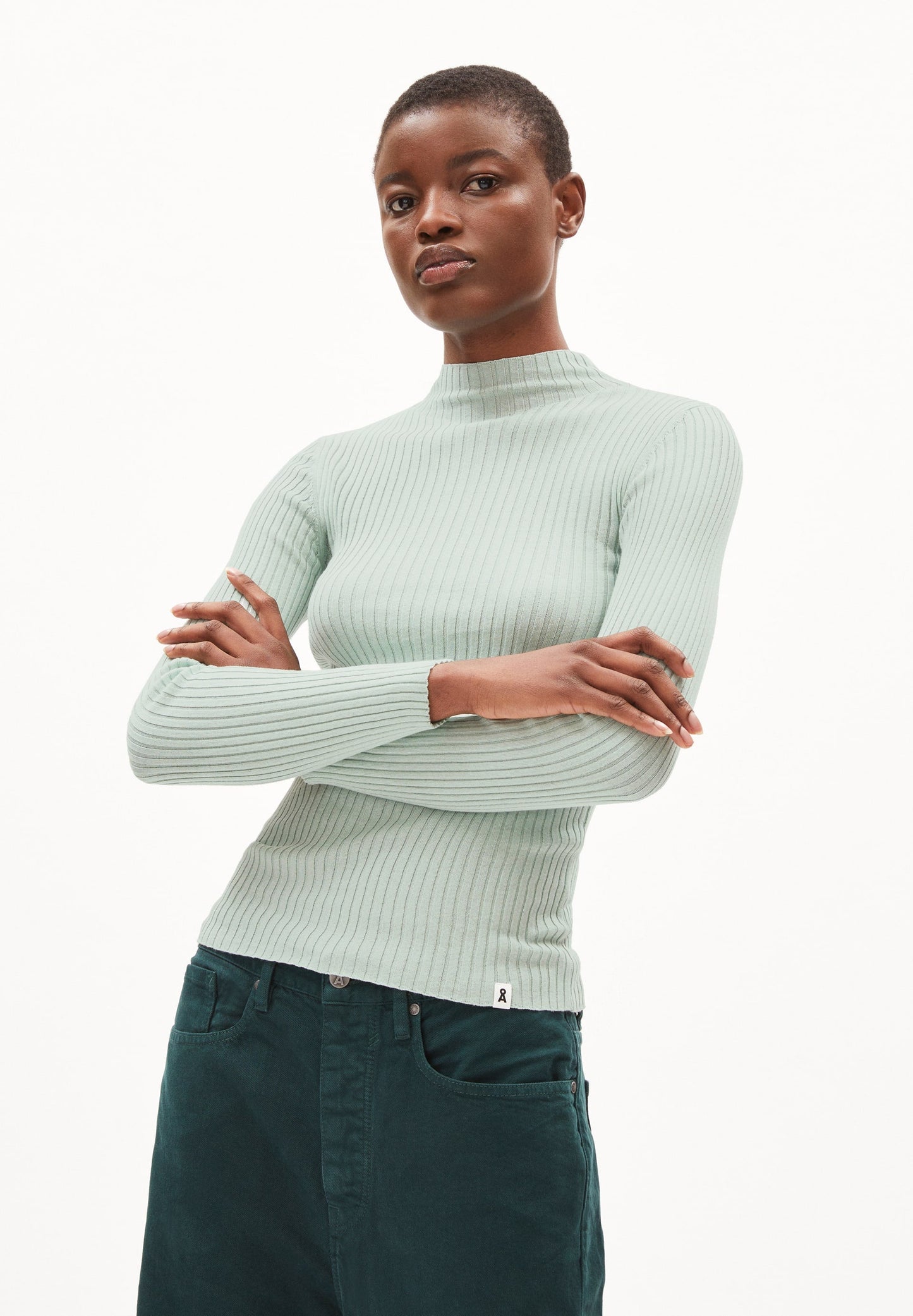 Sous-pull côtelé en coton bio | Vert d'eau "alaania polar green"