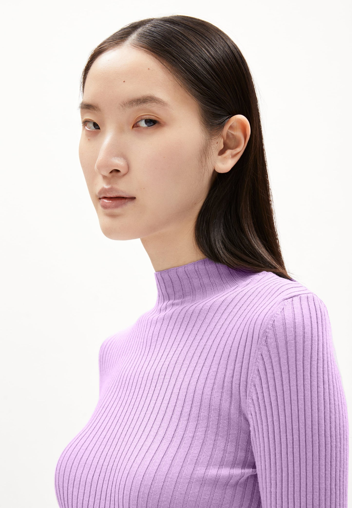 sous-pull côtelé col montant en coton bio | violet "alaania - smart lilac"
