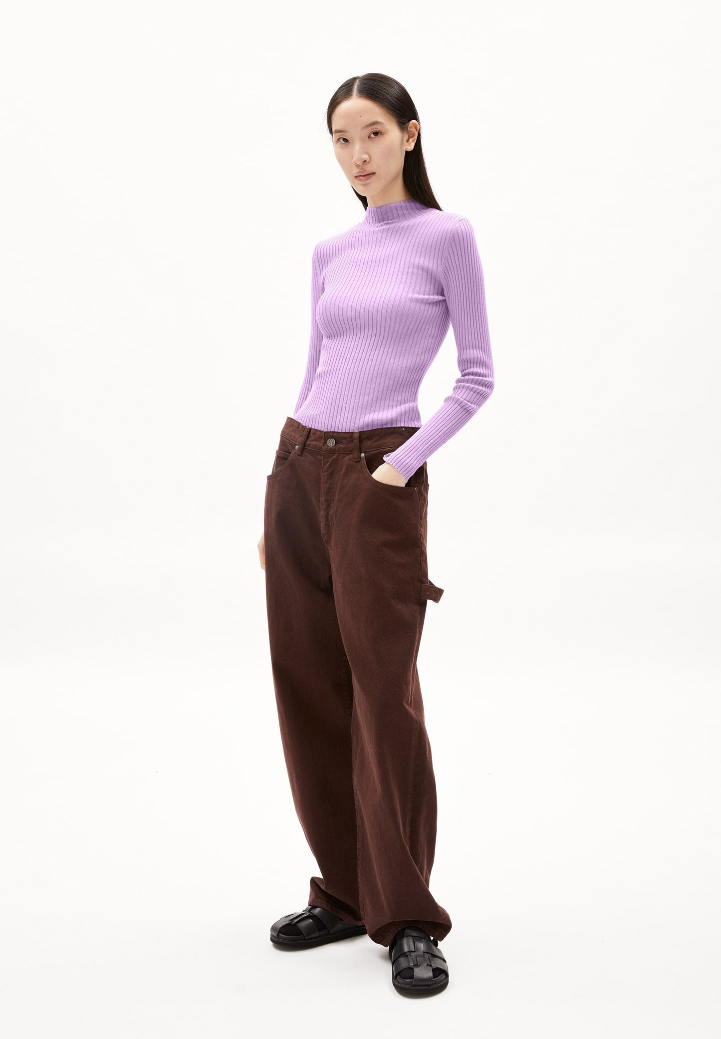 sous-pull côtelé col montant en coton bio | violet "alaania - smart lilac"