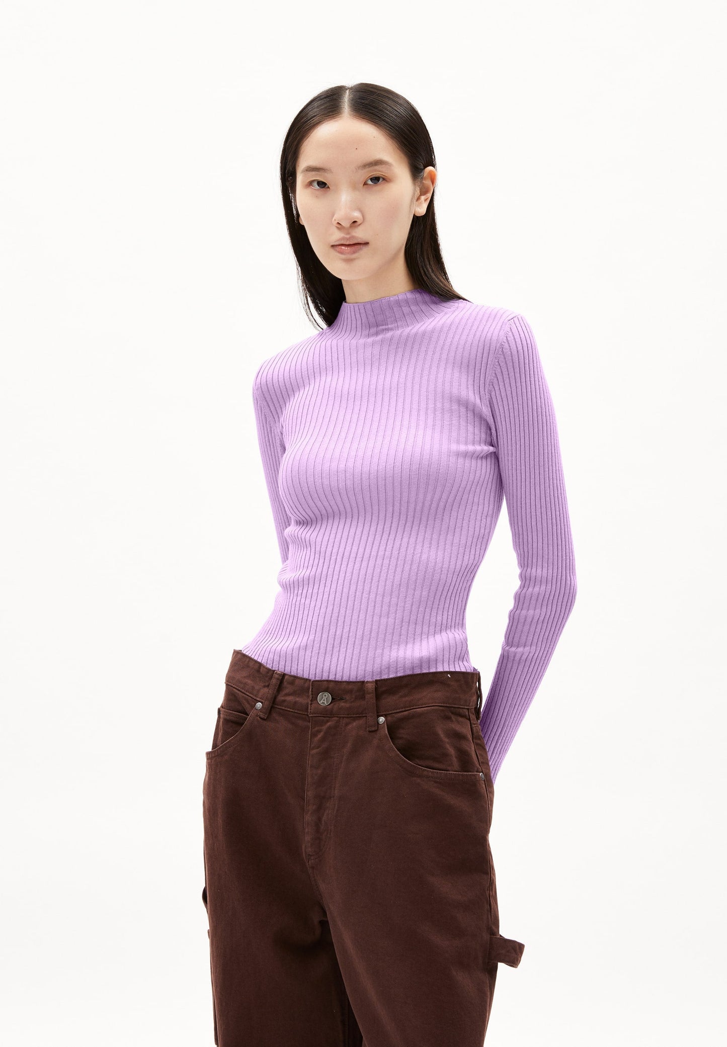 sous-pull côtelé col montant en coton bio | violet "alaania - smart lilac"