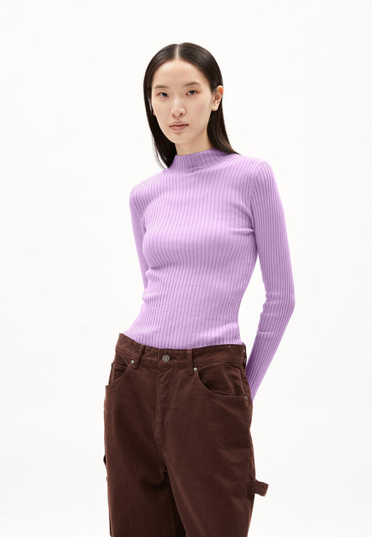 sous-pull côtelé col montant en coton bio | violet "alaania - smart lilac"
