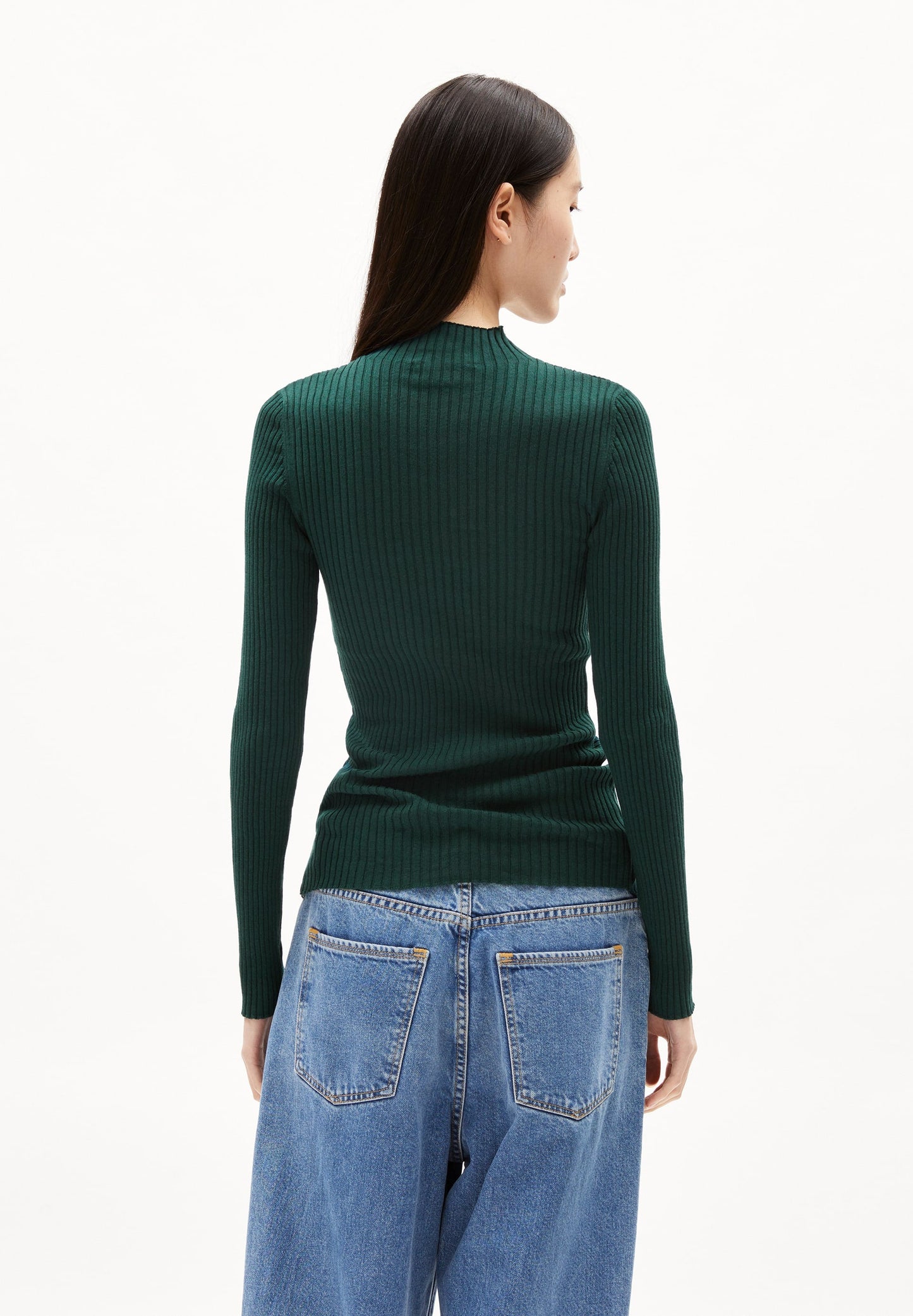 Pull côtelé col montant en coton bio | vert "alaania - teal stone"