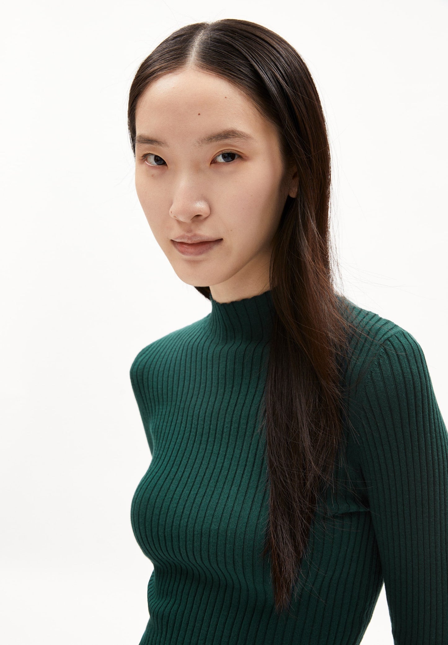 Pull côtelé col montant en coton bio | vert "alaania - teal stone"