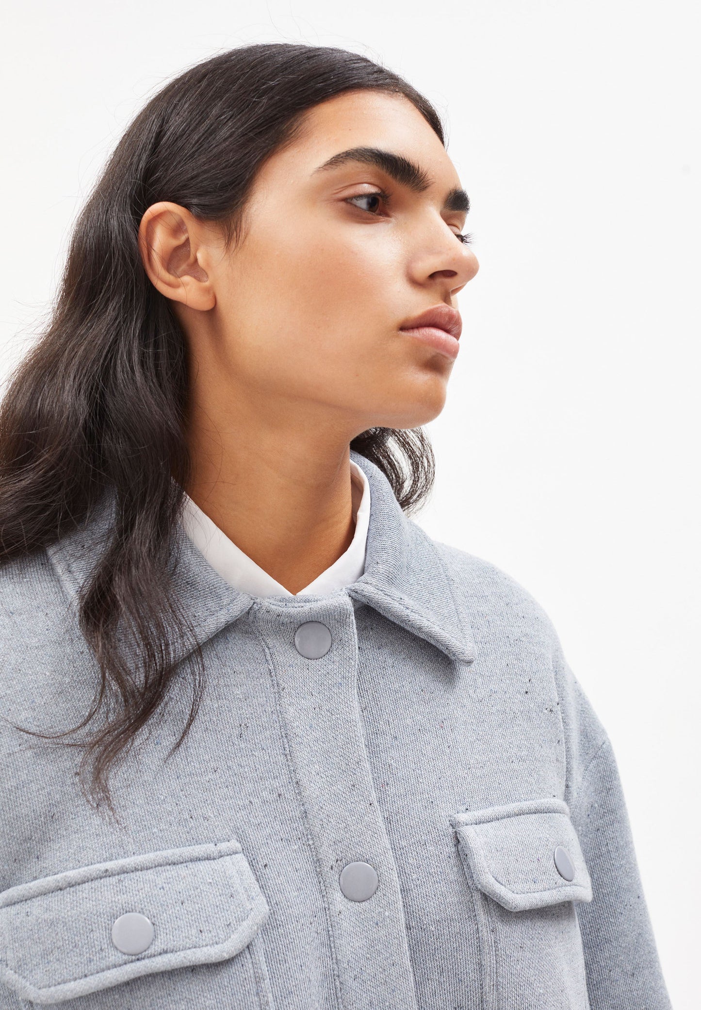 Veste bleu chiné en coton bio, recyclé et tencel - aldaraa denim