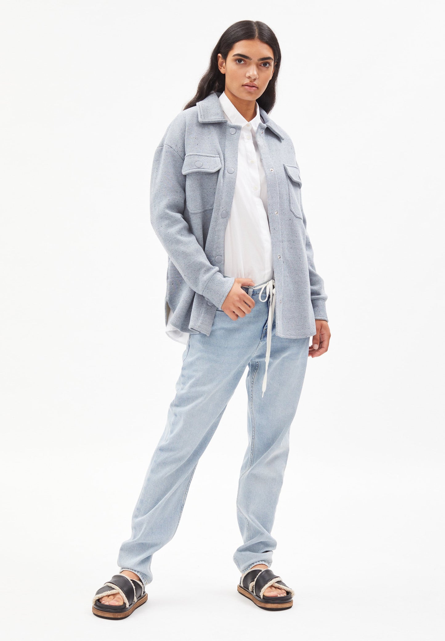 Veste bleu chiné en coton bio, recyclé et tencel - aldaraa denim