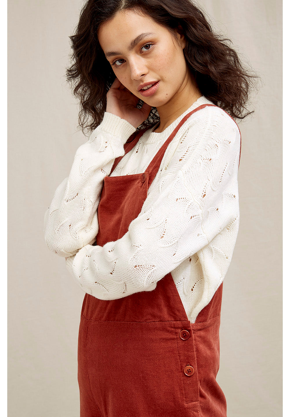 Salopette en velours ocre rouge en coton bio - ali