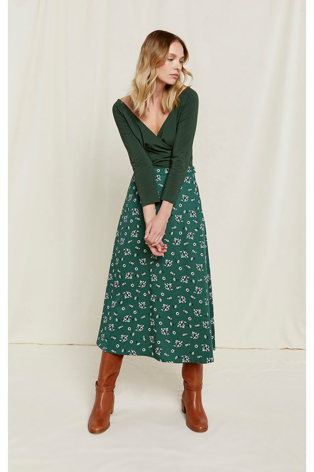 Jupe verte à motifs en tencel - alison