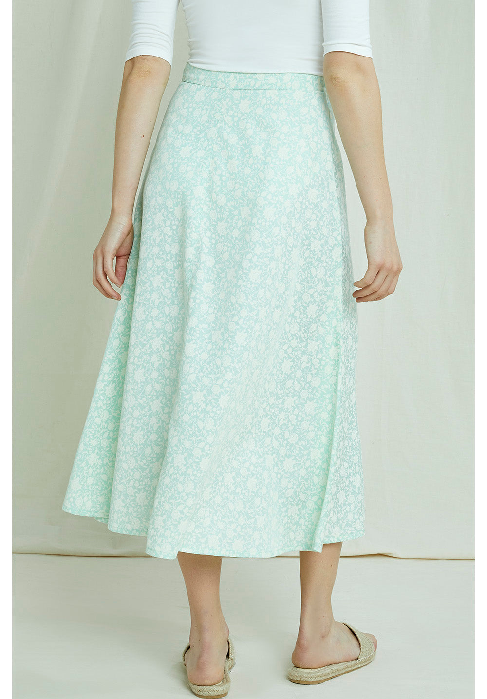 Jupe midi verte à imprimés blancs en tencel - Alison