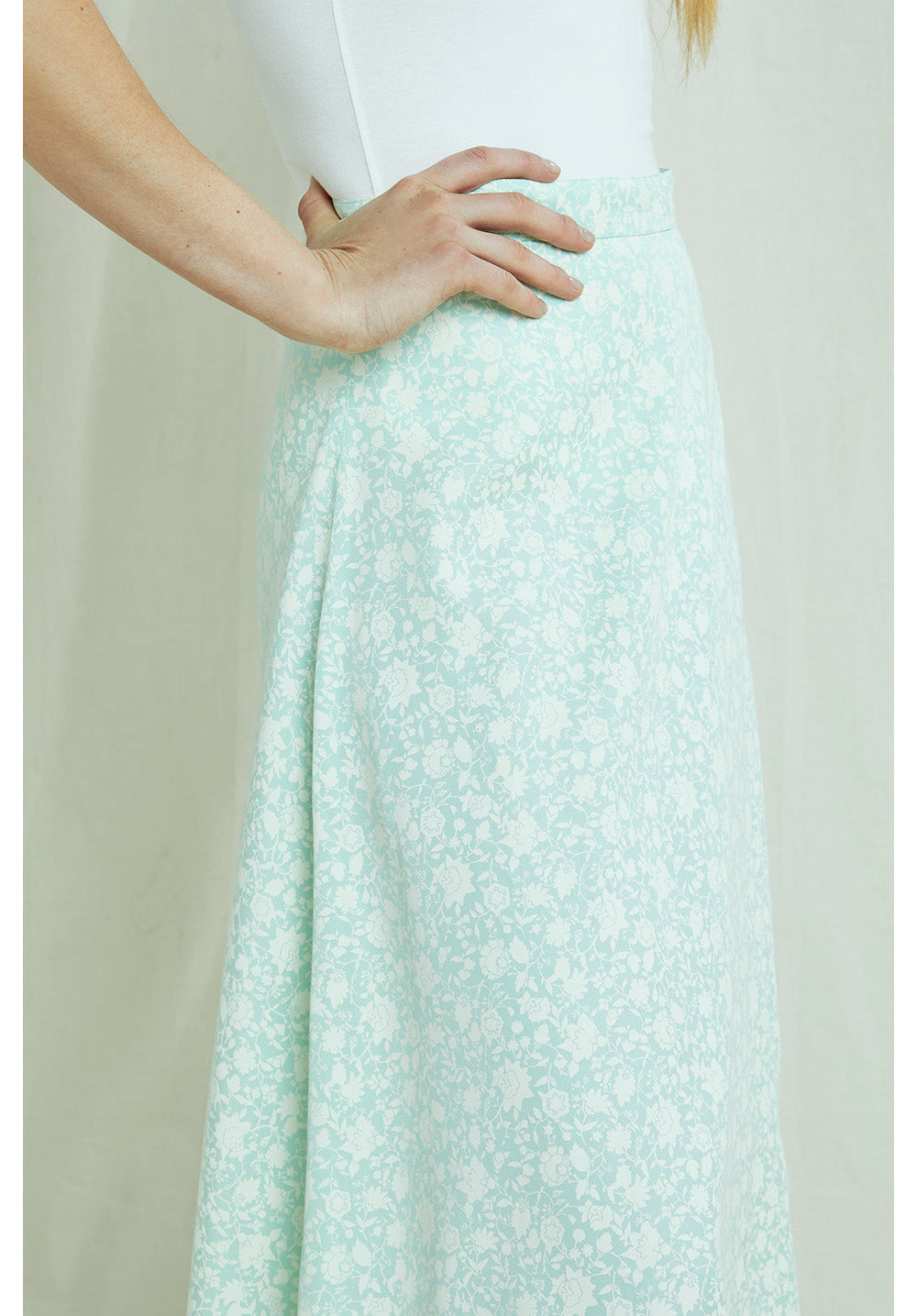Jupe midi verte à imprimés blancs en tencel - Alison