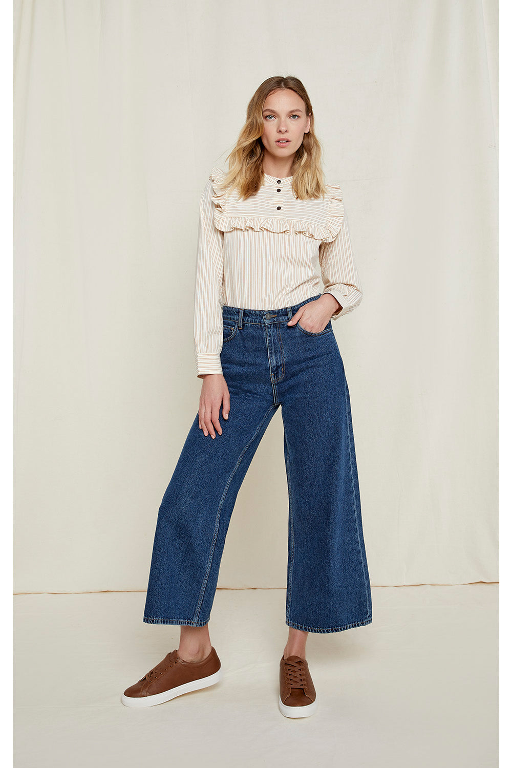 Blouse écrue rayée en coton bio - alix