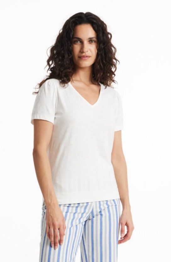 T-shirt col v blanc en coton bio - alli slub tee eco white