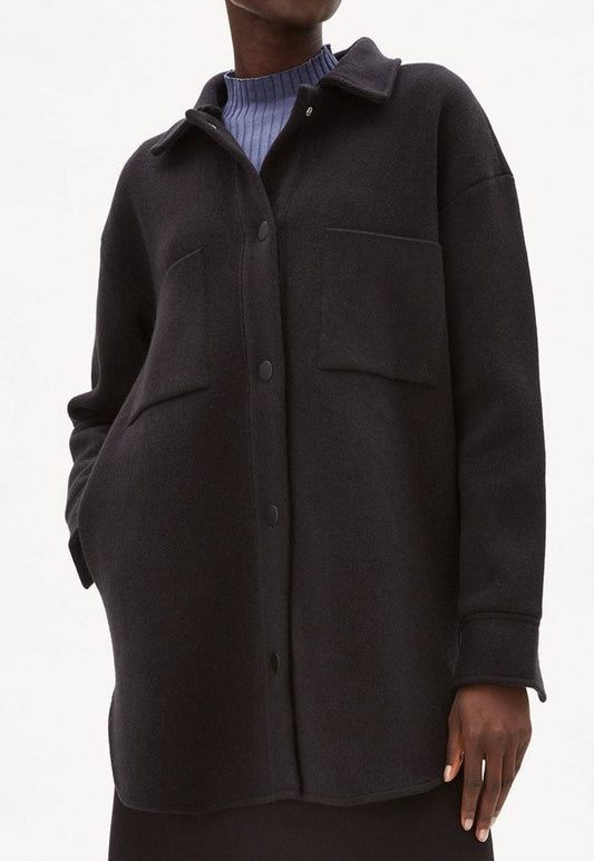 Veste molletonnée noire en coton et laine bio - almaraa black