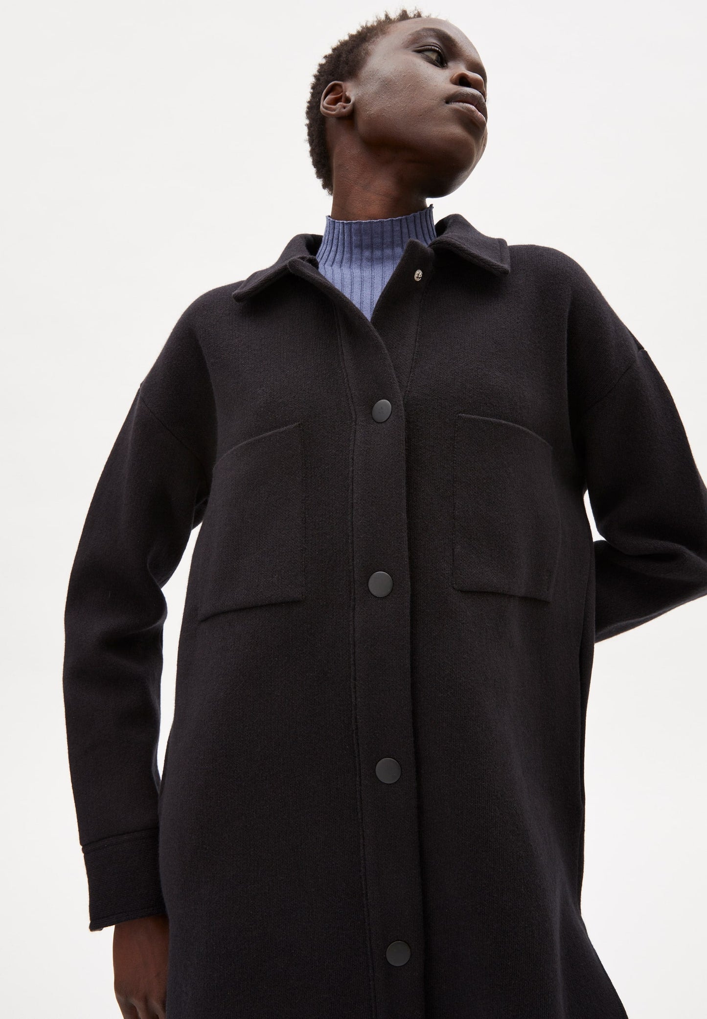 Veste molletonnée noire en coton et laine bio - almaraa black