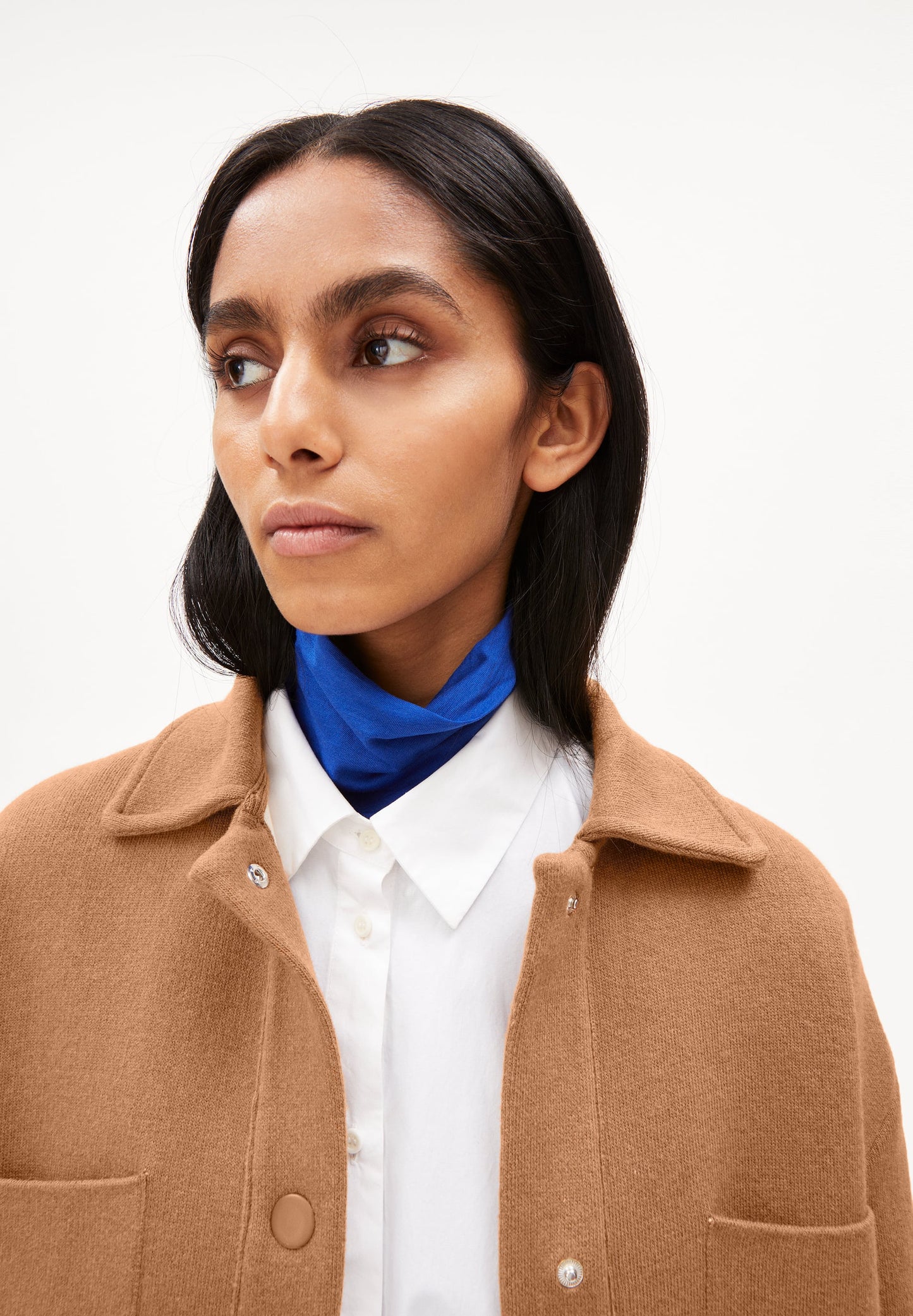 Veste molletonnée camel en coton et laine bio - almaraa cedar wood