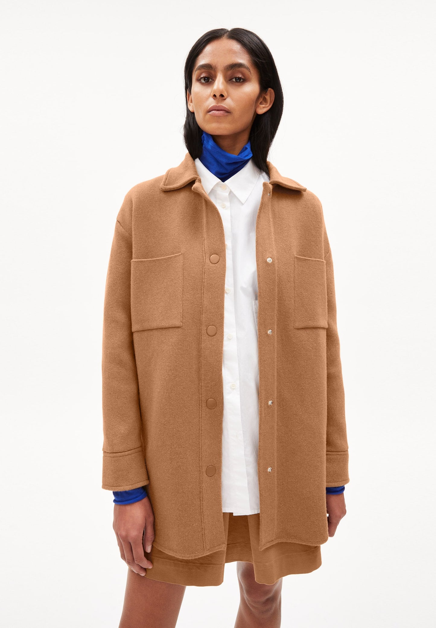 Veste molletonnée camel en coton et laine bio - almaraa cedar wood