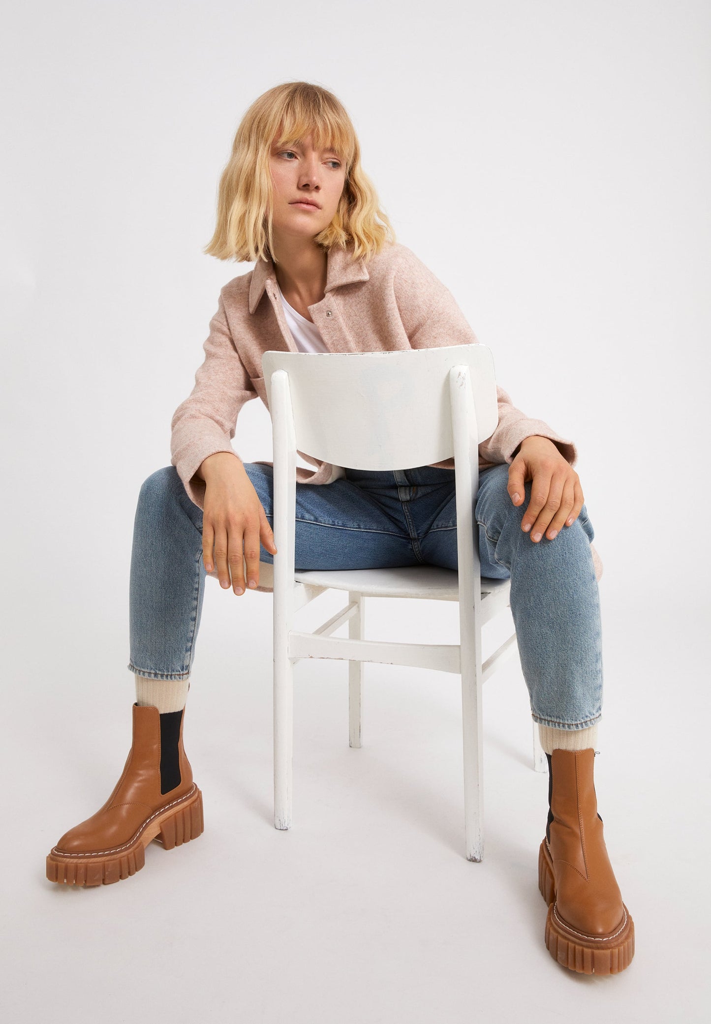 Veste molletonnée rose en coton et laine bio - almaraa kinoko melange-oatmilk