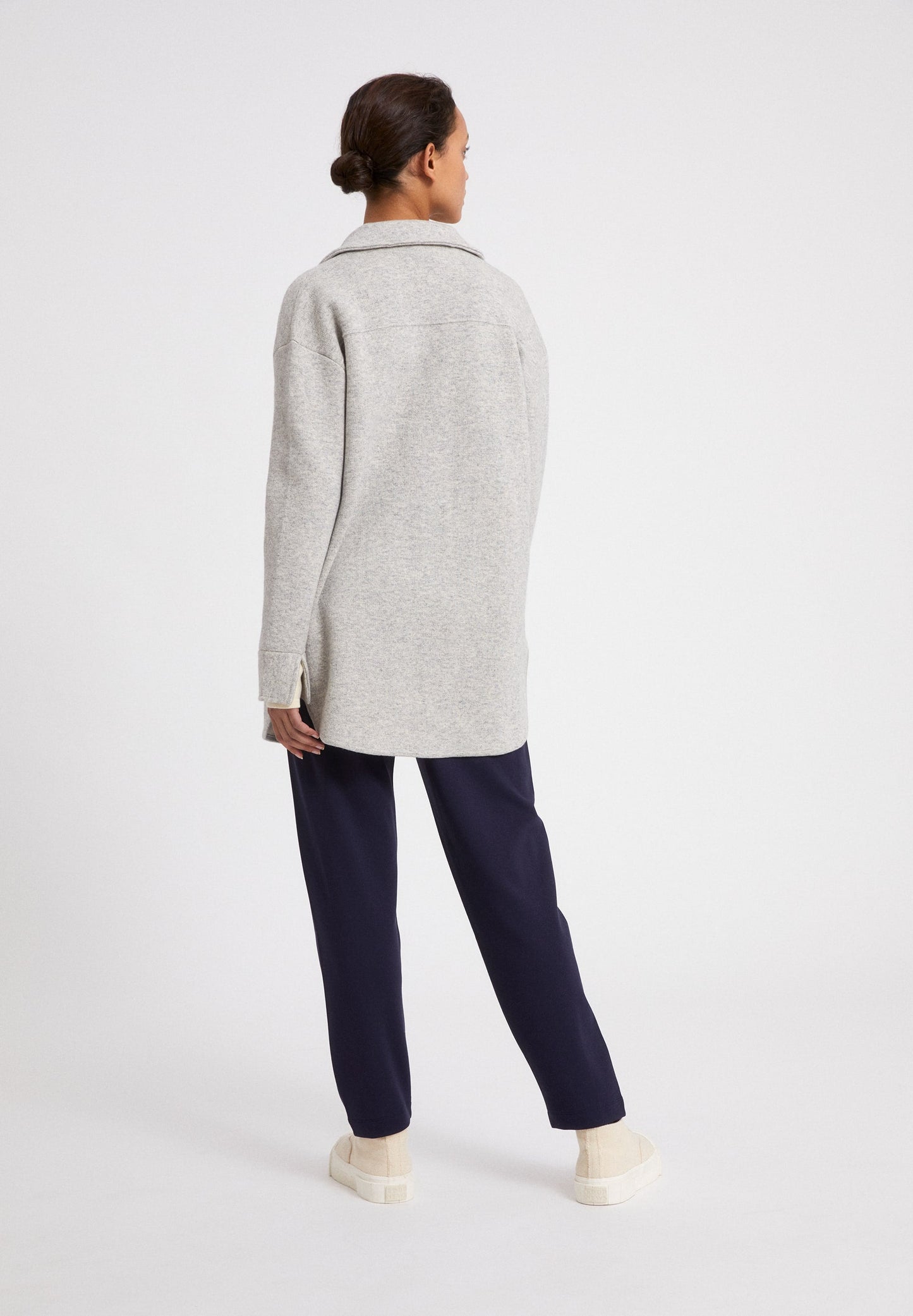 Veste molletonnée grise en coton et laine bio - ALMARAA light grey melange oatmilk