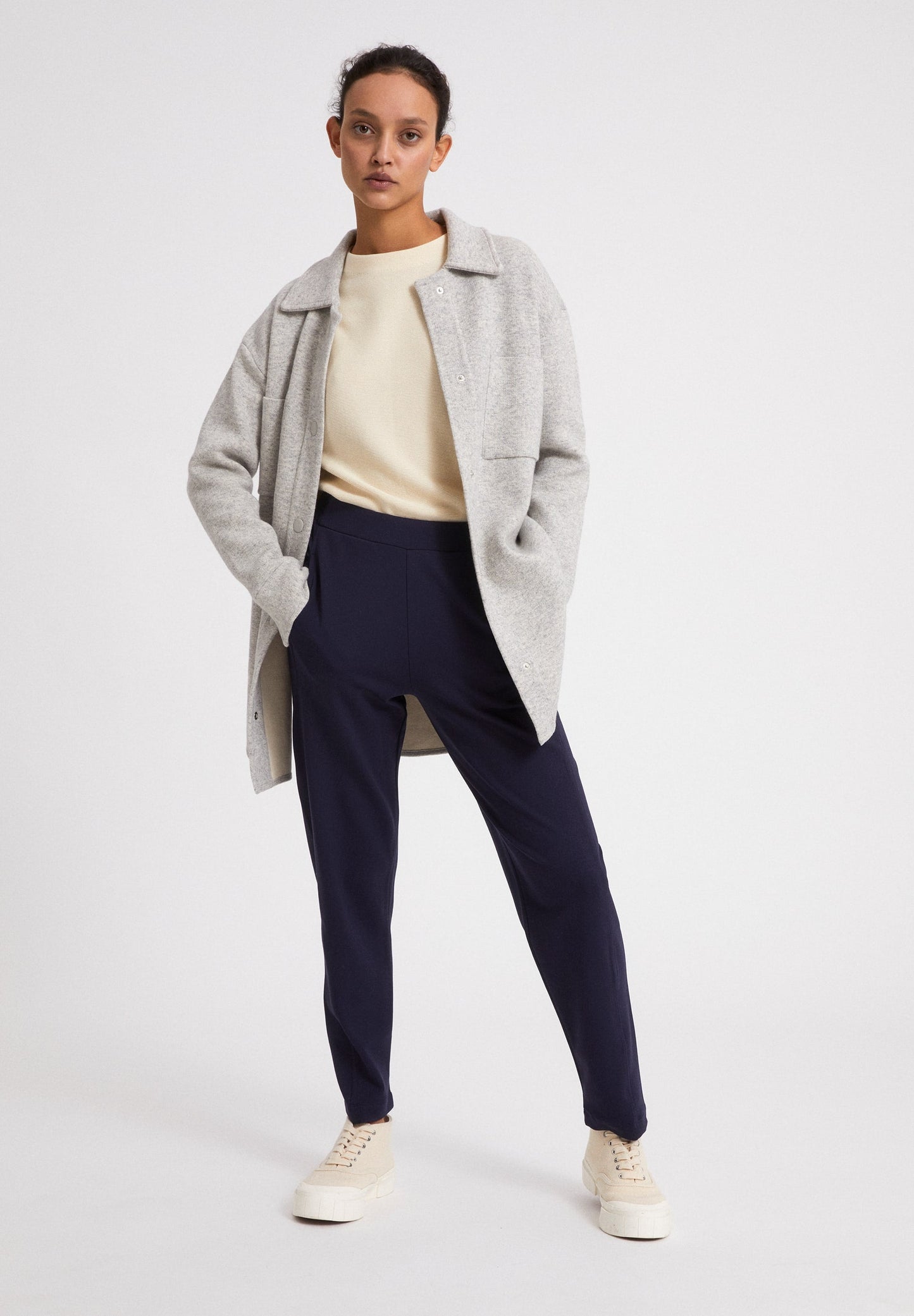Veste molletonnée grise en coton et laine bio - ALMARAA light grey melange oatmilk