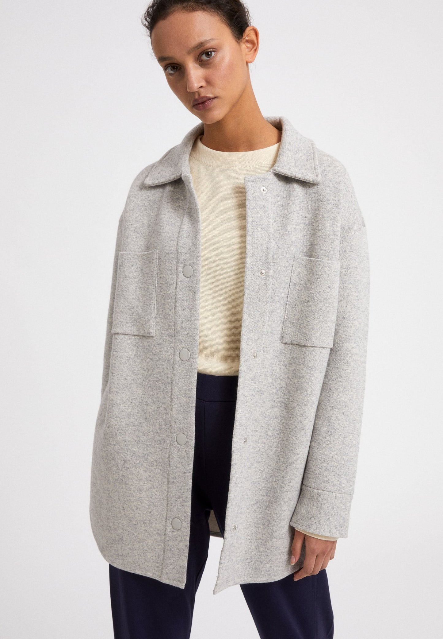 Veste molletonnée grise en coton et laine bio - ALMARAA light grey melange oatmilk