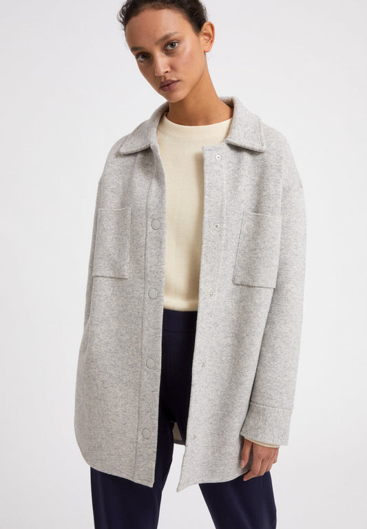 Veste molletonnée grise en coton et laine bio - ALMARAA light grey melange oatmilk