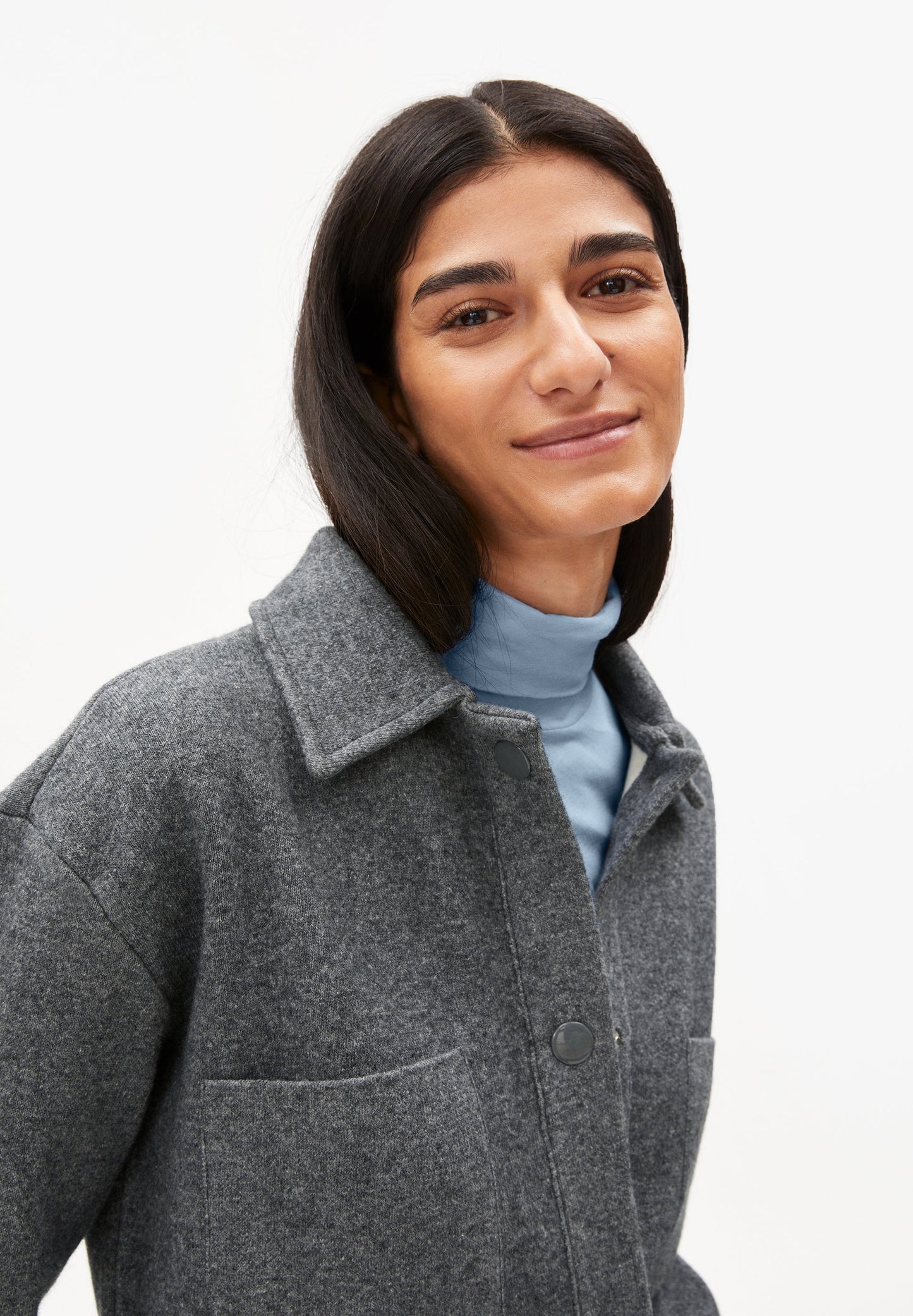 Veste molletonnée grise en coton et laine bio - almaraa mid grey melange-oatmilk